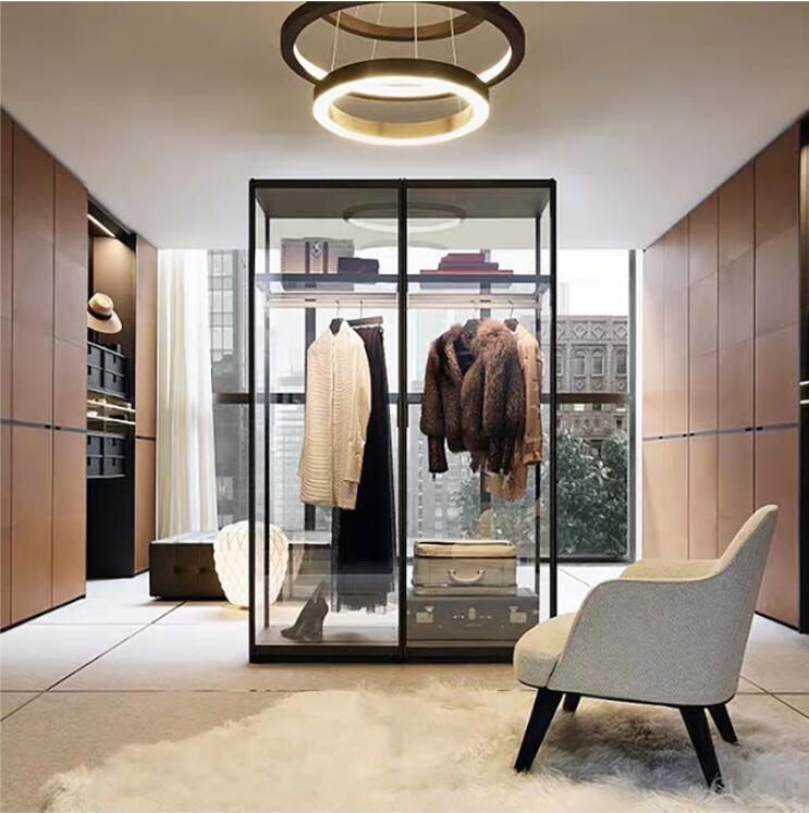Walk in Closet Transparent Tempered Glass Wooden Wardrobe Cabinet1 Buyer 