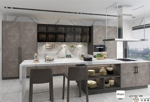 Modern furniture Kitchen Cabinet Custom Brown Gray acrylic melamine Kitchen Cabinet