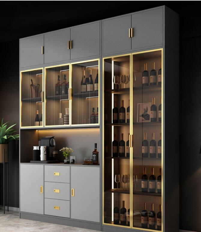 High-end living room kitchen with glass doors against the wall modern wine cabinet