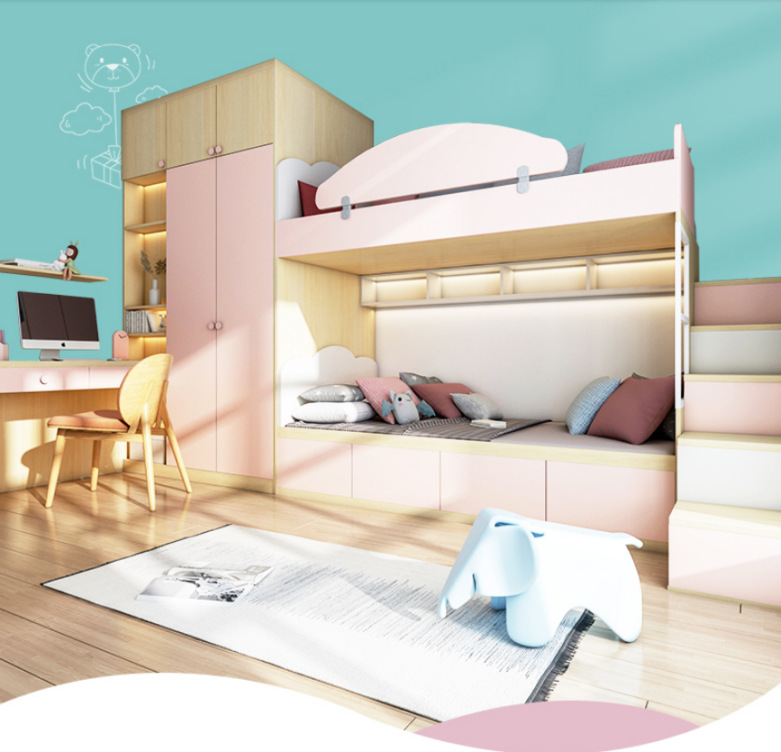 Children′s Room Full room Customized Design Up and Down Bed Tatami printed cloth wardrobe Customized