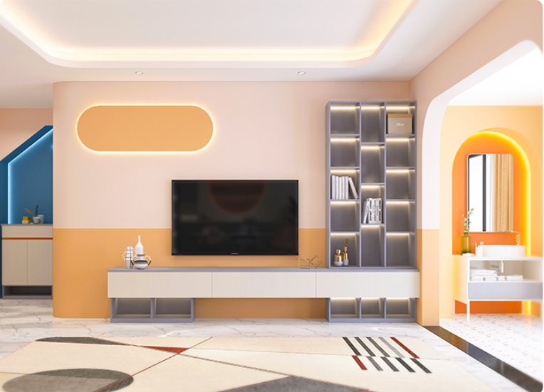 Customized wooden TV stand integrated living room TV cabinet white wall mounted tv unit