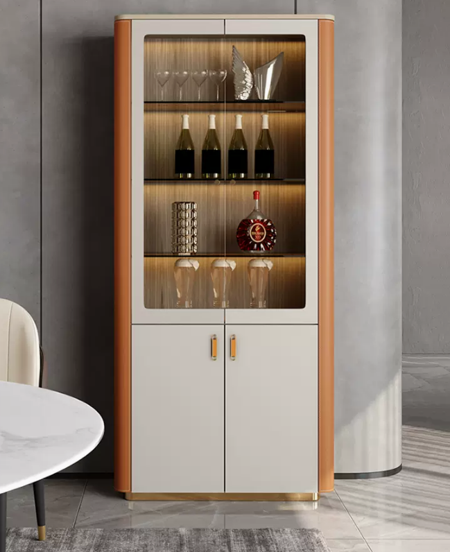 Modern wine refrigerator cabinet Multi functional glass door PU leather locker rustic wine cabinet