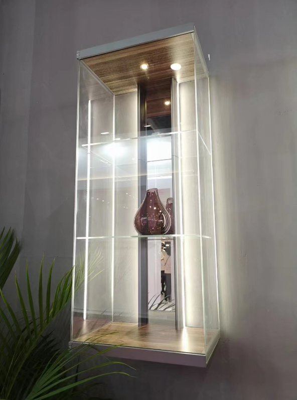 Good Wall Shelf suspended crystal cabinet glass display cabinet with lamp media unit