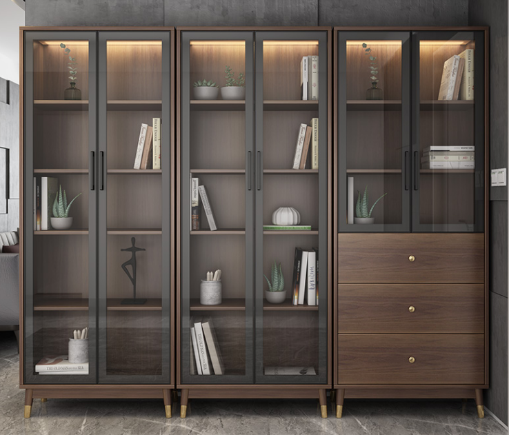 New luxury entertainment center living room furniture Floor glass door display cabinet bookshelf and tv stand