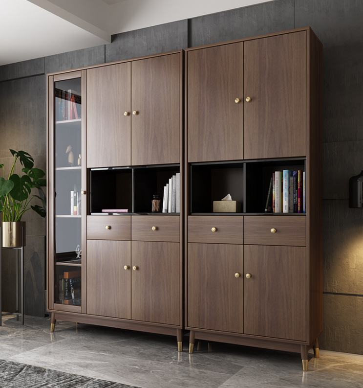 New luxury entertainment center living room furniture Floor glass door display cabinet bookshelf and tv stand - copy