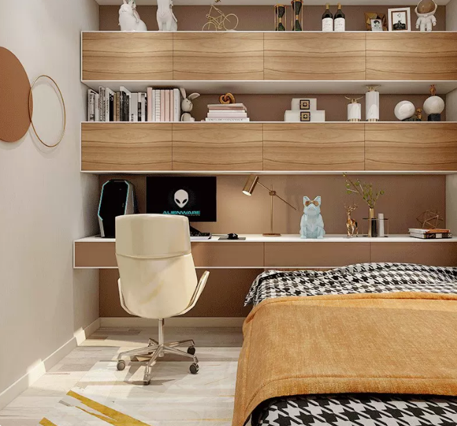 Modern  boys bunk bed with wardrobe Overall wardrobe of tatami desk bedroom