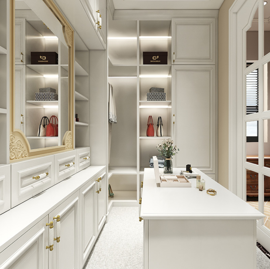 soft close function wardrobe closet solid wood wardrobe in American small corner cloakroom 