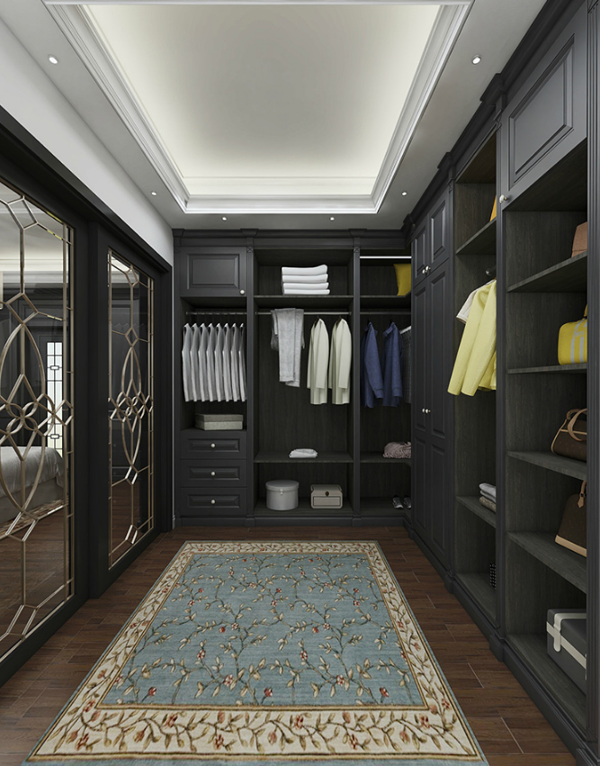 Black solid wood wardrobe customized washable wardrobe soft close walk-in closet