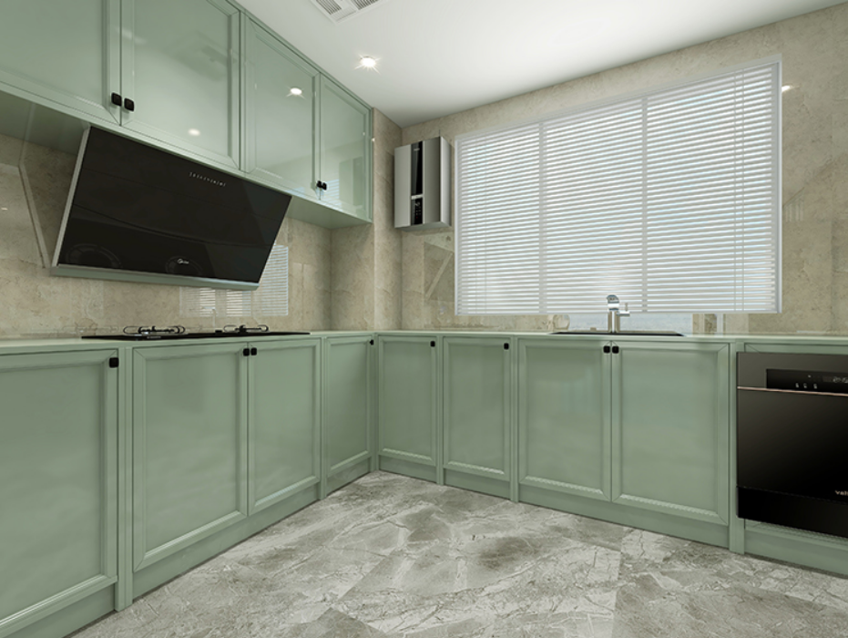Green bright baking paint door kitchen modern luxury cabinet kitchen counter and cabinet pan organizer